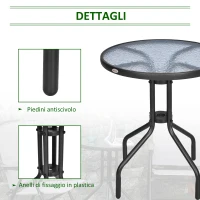 Outsunny Tavolo Rotondo con Piano in Vetro Temperato Tavolino da Giardino Nero, Φ60 x 70cm(m-6)