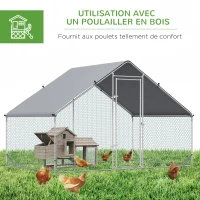 PawHut Enclos poulailler chenil volière extérieur 6 m² - Parc grillagé dim. 3L x 2l x 2H m - Espace Couvert - Acier galvanisé(m-5)