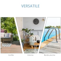 Outsunny 3pz Componibile 2 Lettinio Prendisole da Giardino(60 x 195 x 86cm) e 1 Tavolino (121 x 40 x 50cm) Rattan con Materassini, Nero e Bianco Crema(m-8)