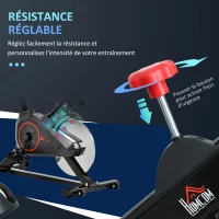HOMCOM Vélo d'appartement vélo de Fitness avec écran LCD multifonctions capteur de fréquence cardiaque selle et guidon réglables poids volant inertie 6 Kg acier noir et rouge(m-7)