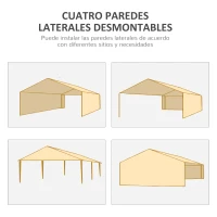 Outsunny Carpa de Jardín con Laterales Desmontables 6x3m Gazebo Pabellón con 4 Ventanas Transparentes Orificios de Drenaje Blanco(m-4)