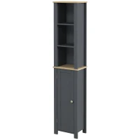 kleankin Colonna Bagno Salvaspazio con Armadietto e 3 Ripiani Aperti in Legno, 34x23x165cm, Grigio(m-10)