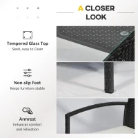 Outsunny 4 Pieces Rattan Garden Furniture Set, 4 Seater Garden Sofa Set with Loveseat, Armchairs and Glass Top Table, Wicker Conservatory Furniture with Cushions for Patio, Balcony, Black(m-6)