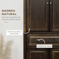 HOMCOM Alacena de Cocina Mueble Auxiliar con 4 Puertas Magnéticas Cajón y Estantes Ajustables 76x40,5x184 cm Café Oscuro(m-4)