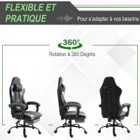 Fauteuil de bureau gamer revêtement synthétique gris noir(m-5)