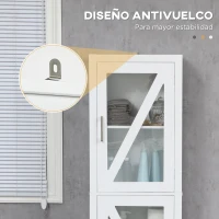 kleankin Columna de Baño Estantería para Baño con 2 Puertas Estantes Ajustables Armario Alto tipo Vitrina 45x30x170 cm Blanco(m-5)