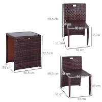 Outsunny Conjunto 1 Mesa y 2 Sillas Mueble Mimbre Ratan Jardin Terraza Exterior Desayuno(m-3)