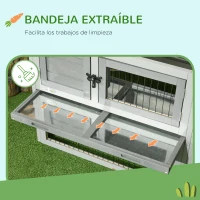 PawHut Conejera Exterior de Madera 150x52x68 cm Jaula para Conejos Grande con Techo Abatible Bandeja Extraíble y Rampa Gris(m-6)
