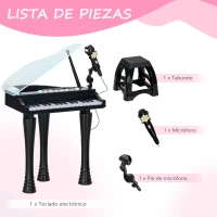 AIYAPLAY Juego de Piano Infantil de 32 Teclas con Micrófono Taburete Luces 22 Canciones y 4 Sonidos 37x30,5x60,4 cm Negro(m-7)