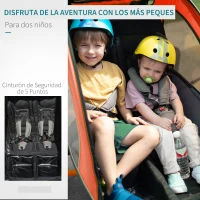 HOMCOM Remolque Infantil 3 en 1 para Bicicleta Carrito para Correr de 2 Plazas para Niños de +6 Meses Plegable Ruedas Giratorias y Manillar Ajustable 150x85x107 cm Rojo(m-8)