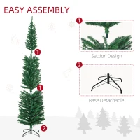 HOMCOM 7.5' Artificial Prelit Christmas Trees Holiday Décor with Colourful LED Lights, Pencil Shape, Steel Base(m-8)