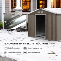 Outsunny 9 x 6ft Garden Metal Storage Shed, Outdoor Storage Tool House with Vents, Foundation and Lockable Double Doors, Brown(m-5)