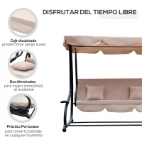 Outsunny Columpio Balancín Jardín 3 Plazas Convertible en Cama Techo Parasol Regulable Bandeja para Bebida Terrza Balcón Exterior Carga máx. 340kg 200x120x164cm Marco Acero(m-7)