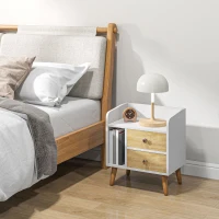 HOMCOM Mesilla de Noche con 2 Cajones Grandes y 1 Estante Abierto y Patas Elevadas de Pino Diseño Nórdico 43x30x49 cm(m-8)