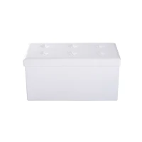 HOMCOM Folding Faux Leather Storage Cube Ottoman Bench Seat PU Rectangular Footrest Stool Box (Cream White)(m-7)