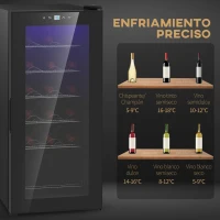 HOMCOM Vinoteca 18 Botellas 50L con Luz LED Pantalla Táctil Digital Control de Temperatura Puerta de Vidrio y 5 Estantes Negro(m-6)