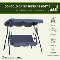 Outsunny Dondolo da Giardino a 3 Posti con Tettuccio Parasole Inclinabile in Acciaio 172 × 110 × 153cm Grigio(m-4)