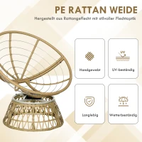Outsunny Korbsessel Rattansessel Outdoor-Sessel, Boho-Stil, wetterbeständig, 85 cm x 70 cm x 82 cm, Creme + Natur(m-4)