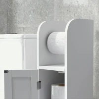 kleankin Armario de Baño con Soporte para el Papel Higiénico y Armario de 3 Compartimentos 20x20x80 cm Blanco(m-9)