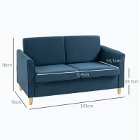 HOMCOM Zweisitzer-Sofa, komfortabel, 141x70x78 cm, Blau(m-3)