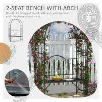 Outsunny Garden Metal Arch Bench Outdoor Patio Rose Trellis Arbour Pergola for Climbing Plant Antique Style 2-Seater Chair, Black(m-4)