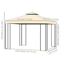 Outsunny 3(m) x 3(m) Garden Gazebo, Double Roof Outdoor Gazebo Canopy Shelter with Netting, Solid Steel Frame, for Garden, Lawn and Deck, Beige(m-3)