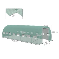 Outsunny Serre de jardin tunnel 24m² 8L x 3l x 2H m - 16 fenêtres, Porte zippée enroulable acier galvanisé, bâche PE, Vert(m-3)