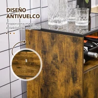 HOMCOM Aparador con Botellero para 4 Botellas con Encimera de Cristal Estilo Industrial 60x40x100 cm Marrón Rústico(m-8)