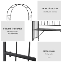 Outsunny Arche à rosiers Banc de Jardin 2 Places 2 en 1 dim. 115L x 59l x 203H cm métal époxy Noir(m-6)