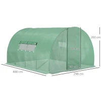 Outsunny Serre de Jardin Tunnel 12 m² 4L x 3l x 2H m Acier galvanisé renforcé + PE Haute densité fenêtres Porte Vert(m-3)