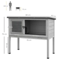 PawHut Wooden Guinea Pig Hutch, Small Animal Cage with Slide-out Tray, Openable Asphalt Roof, 84 x 43 x 70cm, Grey(m-3)