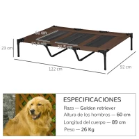 PawHut Cama Elevada para Perros Gatos Portátil Cama para Mascotas con Zona de Malla Transpirable y Tela Oxford para Interior Exterior 122x92x23 cm Café(m-3)