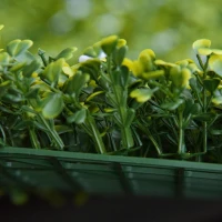 Outsunny 12PCS Artificial Boxwood Wall Panels 50cm x 50cm Grass Privacy Fence Screen Faux Hedge Greenery Backdrop Encrypted Milan Grass with White Flowers for Home Garden Backyard Balcony(m-8)