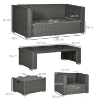 Outsunny 6PC Garden Rattan Sofa Set Bonzer Outdoor Furniture Patio Table Loveseat Stool Lounging Ottoman Aluminium Frame Wicker Weave Conservatory Grey(m-3)