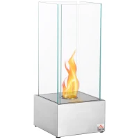 HOMCOM Ethanolkamin freistehend Edelstahl+Hartglas 25 x 25 x 60cm(m-1)