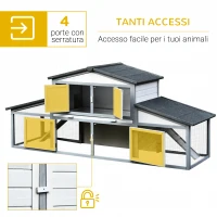 PawHut Conigliera da Esterno in Legno e Metallo, Gabbia per 2-3 Conigli o Roditori, Grigia e Bianca 225x70x100cm(m-4)