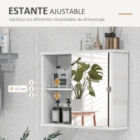 kleankin Armario con Espejo de Pared con Estante Ajustable y Puerta Corredera Doble para Lavabo 55x15x45 cm Blanco Brillante(m-4)