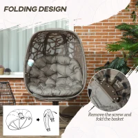 Outsunny Swivel Egg Chair with Cushions, Foldable Basket Seat and Metal Frame, Indoor Outdoor Lounge Chair for Balcony, Poolside, Patio and Living Room, Sand Brown(m-6)