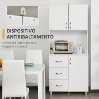 HOMCOM Credenza da Cucina e Soggiorno, Credenza Moderna in Legno Bianco, 2 Armadietti, Mensole Regolabili, 1 Ripiano Aperto e 3 Cassetti, 80x39.5x183.5cm(m-6)