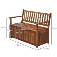 Outsunny Gartenbank Truhenbank Sitzbank mit Stauraum 2-Sitzer Holz Braun B120 x T60 x H87cm(m-3)