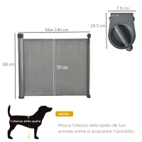 PawHut Cancelletto per Cani di Sicurezza per Cani Estensibile fino 140cm, Barriera Avvolgibile per Porte, Scale, Corridoi, Grigio(m-3)