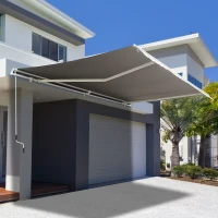 Outsunny Markise elektrisch Gelenkarmmarkise Kurbel inkl. Fernbedienung Balkon Alu Grau 5x3m(m-2)