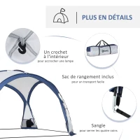 Outsunny Tente de camping dôme familiale pour 6-8 personnes avec 4 portes en filet zippées, tissu Oxford amovible, crochet pour lampe, sac de transport dim. 350L x 350l x 230H cm - blanc et bleu(m-6)