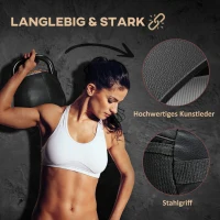 HOMCOM Kugelhantel, Kettlebell, 8 kg, flache Unterseite, Stahlgriff, Kunststoffkörper, schwarz, 20 x 20 x 24 cm(m-4)