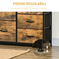 HOMCOM Mobile Cassettiera con 5 Cassetti in Tessuto Pieghevoli Stile Industriale, 83.5x29x87cm, Marrone(m-6)