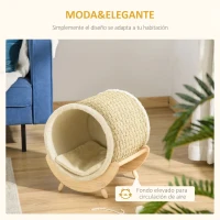 PawHut Cama Elevada para Gatos Cueva para Mascotas Tipo Barril con Superficie para Rascar y Cojín 41x38x43 cm Natural(m-6)