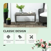 Outsunny Outdoor Coffee Table, Garden PE Rattan Side Table with Plastic Board Under the Full Woven Table Top and Rectangular Frame for Patio, Balcony, Mixed Grey(m-4)