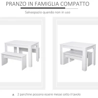 HOMCOM Set 3 Pezzi Tavolo con 2 Panche per Cucina, Bar o Sala da Pranzo Moderna, in Legno Bianco, 2 Posti, 110x70x75cm(m-4)
