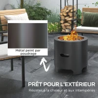 Outsunny Brasero sans fumée foyer à bois extérieur rond portable en métal avec tisonnier - diamètre 45 cm - noir(m-5)