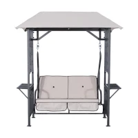 Outsunny Outdoor Garden 2 Seater Canopy Swing Chair Seat Porch Loveseat Vintage Hammock Cushioned Seat w/ and Side Drink Panel(m-11)